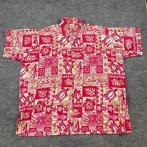 Happy Bay Hawaiian Shirt Mens 2XL Multicolor All Over Print Button Front Beach